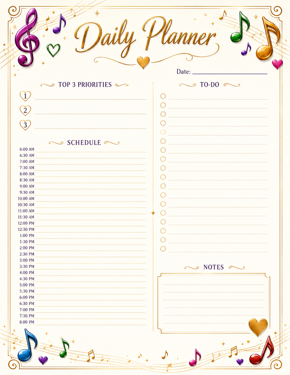 Colorful Music Daily Planner