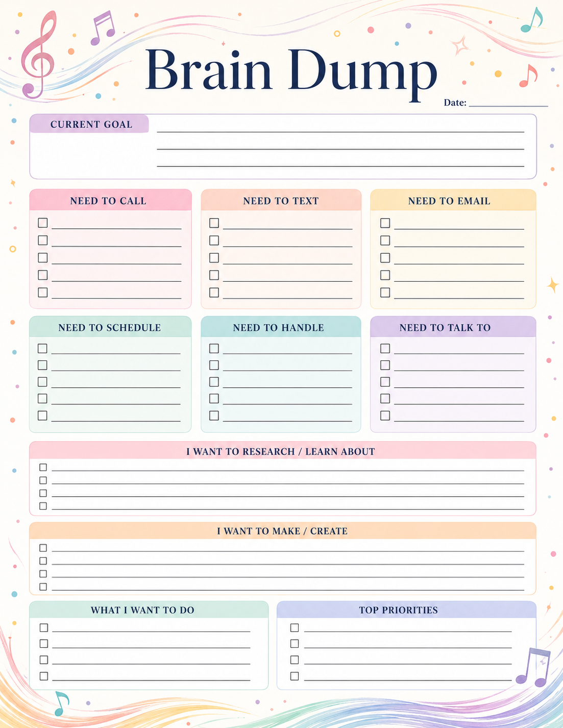 Brain Dump — Rainbow Music (Full Page)