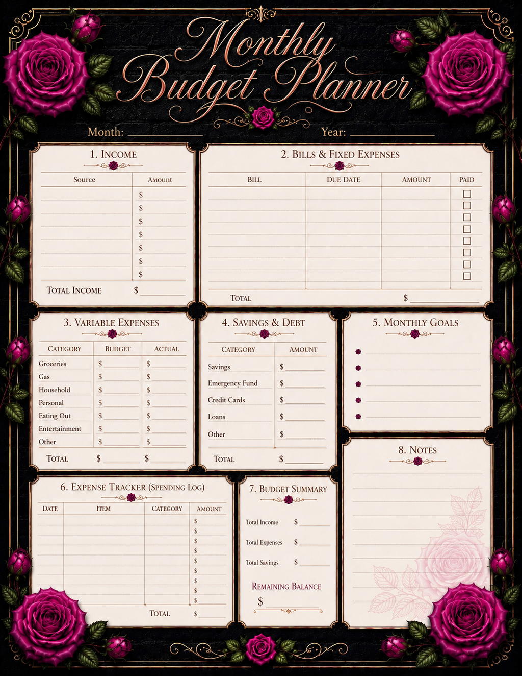 Dark Romance Planner — Complete Set (Digital Print)