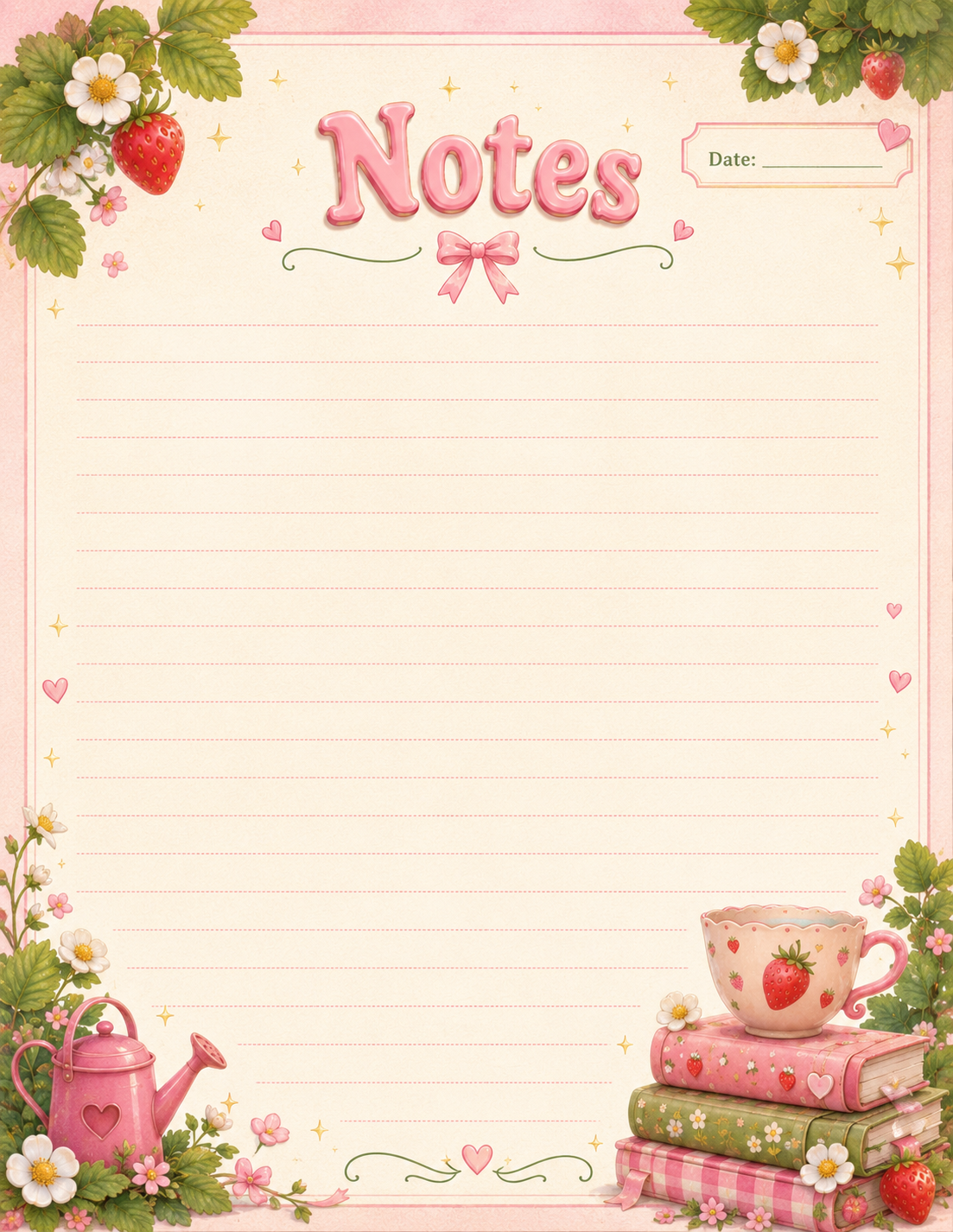 Strawberry Notes Page — Printable PDF