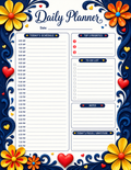 Navy Blue Floral Daily Planner Page — Printable PDF