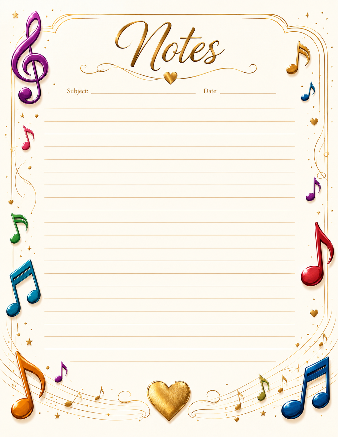 Colorful Music Notes Page