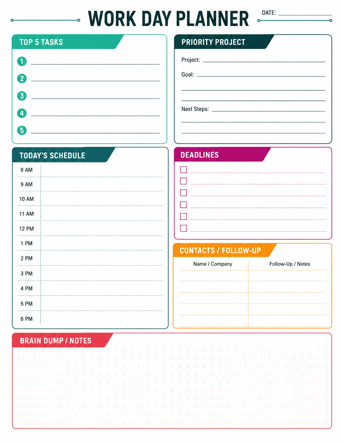 Work Day Planner — Elegant Teal